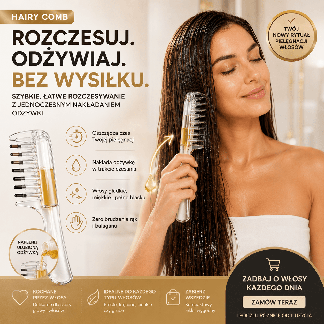 Hairy Comb - Rozczesuj włosy i nakładaj odżywkę jednocześnie